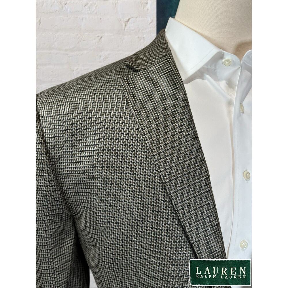 Ralph Lauren LRL Mens 48L Tan Brown Houndstooth Silk Wool Blazer Sport Jacket - Picture 5 of 14